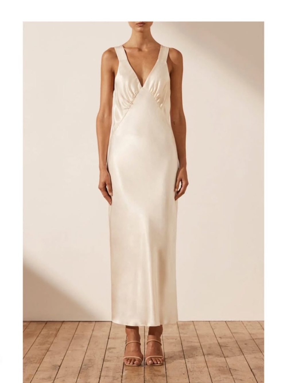 Shona Joy Ivory Cream Satin Midi Dress